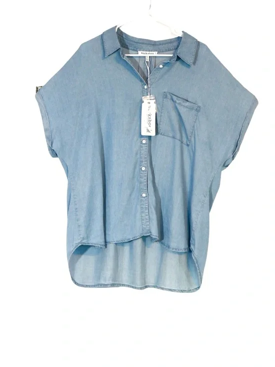 NWT Workshop Republic Clothing SOFT Light Blue Short Sleeve Button-Down Shirt - Picture 3 of 7